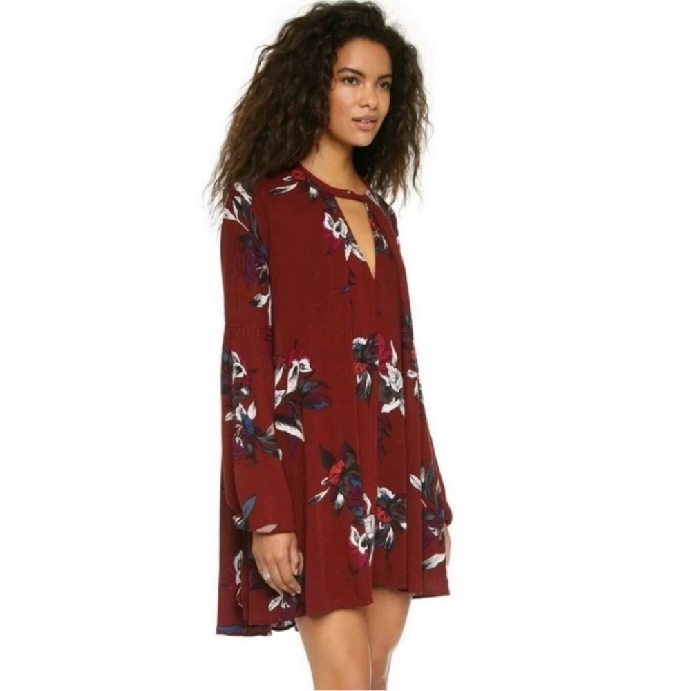 Free People Burgundy Floral Tunic Dress